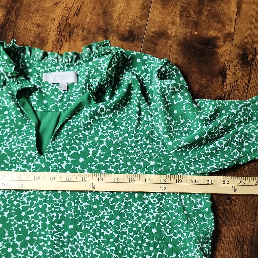 HOBBS LONDON | Elegant Green White Ditsy Floral Women's Mini Ruffle Dress | US 8 - Picture 9 of 12